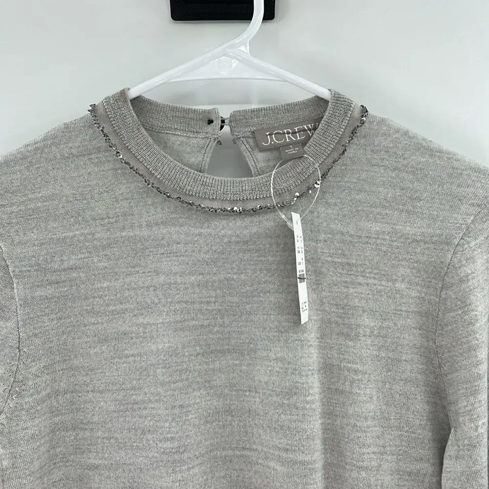 J. Crew Women's Carolyn embellished fitted crewneck sweater merino wool - Dusk